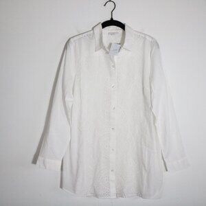 J Jill Eyelet Front Button Down Tunic Blouse Women S White Cotton Boho Neutral